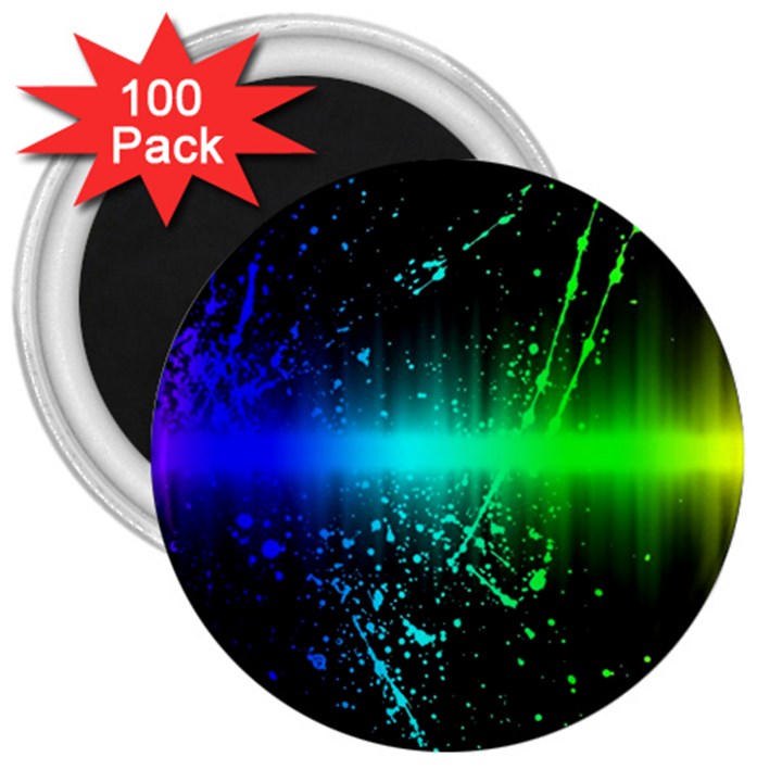 Space Galaxy Green Blue Black Spot Light Neon Rainbow 3  Magnets (100 pack)