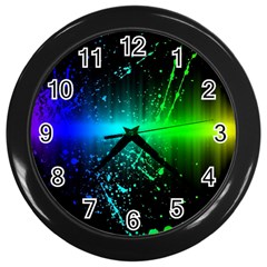 Space Galaxy Green Blue Black Spot Light Neon Rainbow Wall Clocks (black) by Mariart