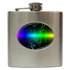 Space Galaxy Green Blue Black Spot Light Neon Rainbow Hip Flask (6 Oz) by Mariart