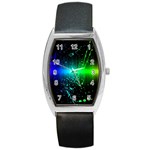 Space Galaxy Green Blue Black Spot Light Neon Rainbow Barrel Style Metal Watch Front