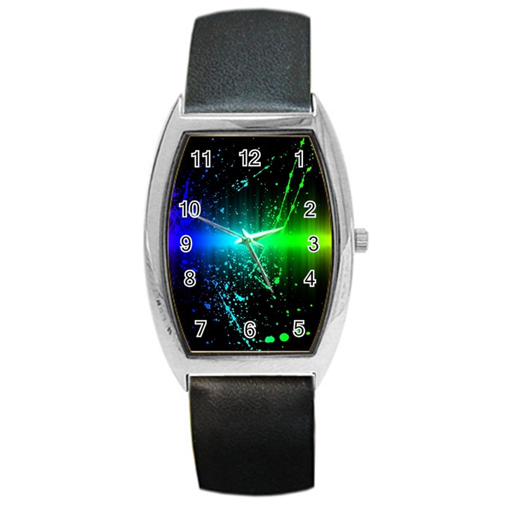 Space Galaxy Green Blue Black Spot Light Neon Rainbow Barrel Style Metal Watch