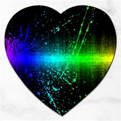 Space Galaxy Green Blue Black Spot Light Neon Rainbow Jigsaw Puzzle (heart) by Mariart