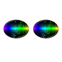 Space Galaxy Green Blue Black Spot Light Neon Rainbow Cufflinks (oval) by Mariart