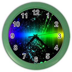 Space Galaxy Green Blue Black Spot Light Neon Rainbow Color Wall Clocks