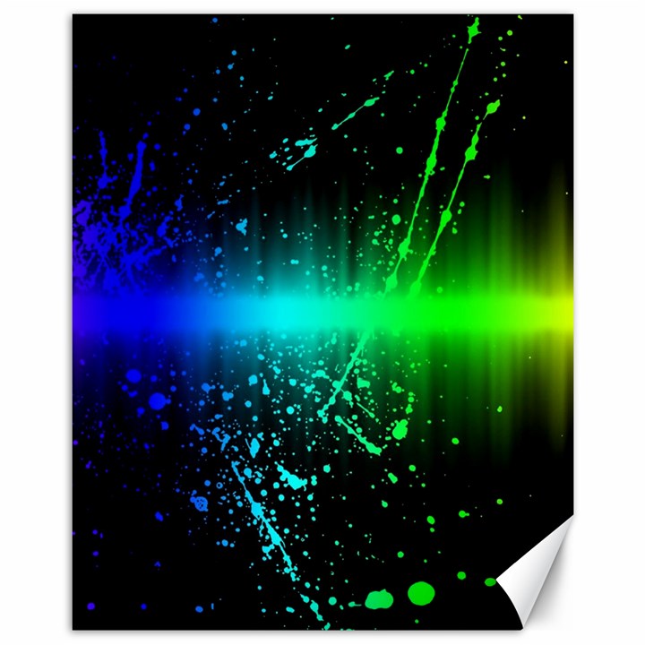 Space Galaxy Green Blue Black Spot Light Neon Rainbow Canvas 11  x 14  