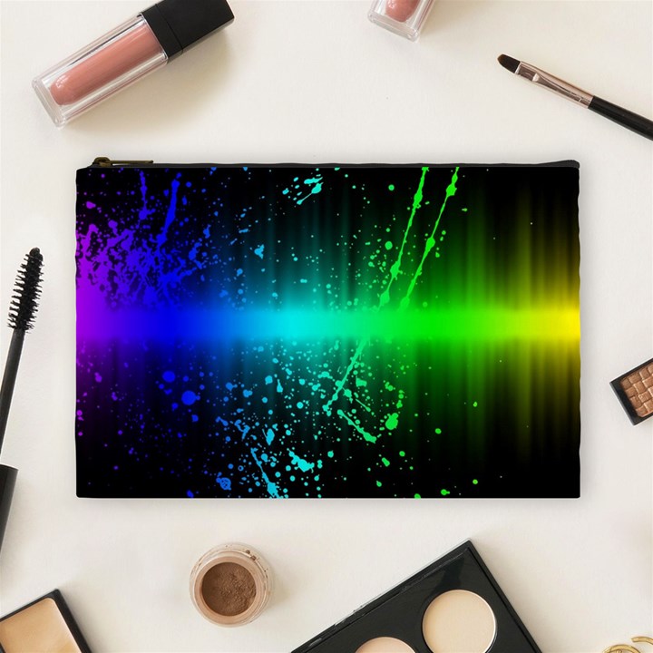 Space Galaxy Green Blue Black Spot Light Neon Rainbow Cosmetic Bag (Large) 