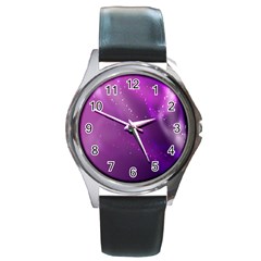 Space Star Planet Galaxy Purple Round Metal Watch by Mariart