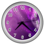 Space Star Planet Galaxy Purple Wall Clocks (Silver)  Front