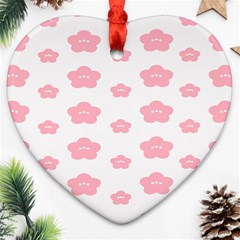 Star Pink Flower Polka Dots Ornament (heart)