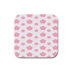 Star Pink Flower Polka Dots Rubber Square Coaster (4 Pack) 