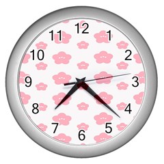 Star Pink Flower Polka Dots Wall Clocks (silver) 