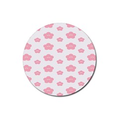 Star Pink Flower Polka Dots Rubber Coaster (round)  by Mariart