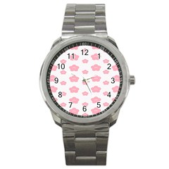 Star Pink Flower Polka Dots Sport Metal Watch by Mariart