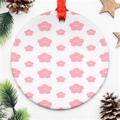 Star Pink Flower Polka Dots Round Ornament (two Sides)