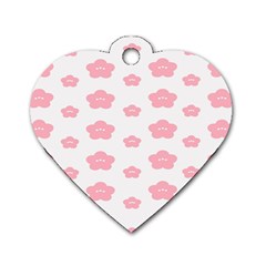 Star Pink Flower Polka Dots Dog Tag Heart (two Sides)