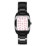 Star Pink Flower Polka Dots Stainless Steel Barrel Watch Front