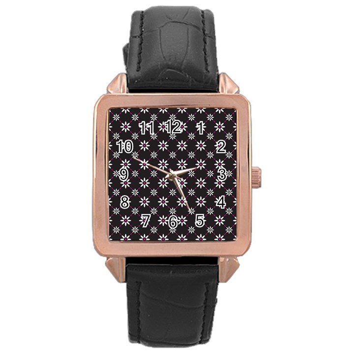 Sunflower Star Floral Purple Pink Rose Gold Leather Watch 