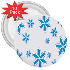 Star Flower Blue 3  Buttons (10 Pack) 