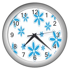 Star Flower Blue Wall Clocks (silver) 