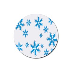 Star Flower Blue Rubber Round Coaster (4 Pack) 