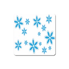 Star Flower Blue Square Magnet