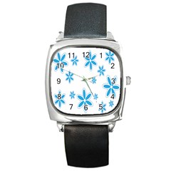 Star Flower Blue Square Metal Watch