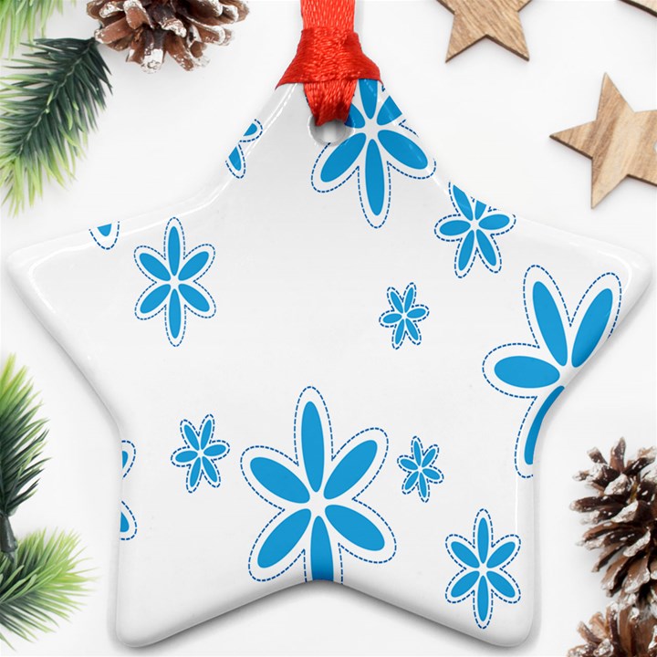 Star Flower Blue Star Ornament (Two Sides)