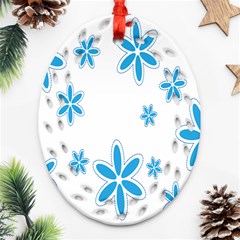 Star Flower Blue Oval Filigree Ornament (two Sides) by Mariart