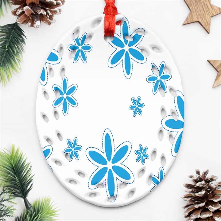 Star Flower Blue Oval Filigree Ornament (Two Sides)