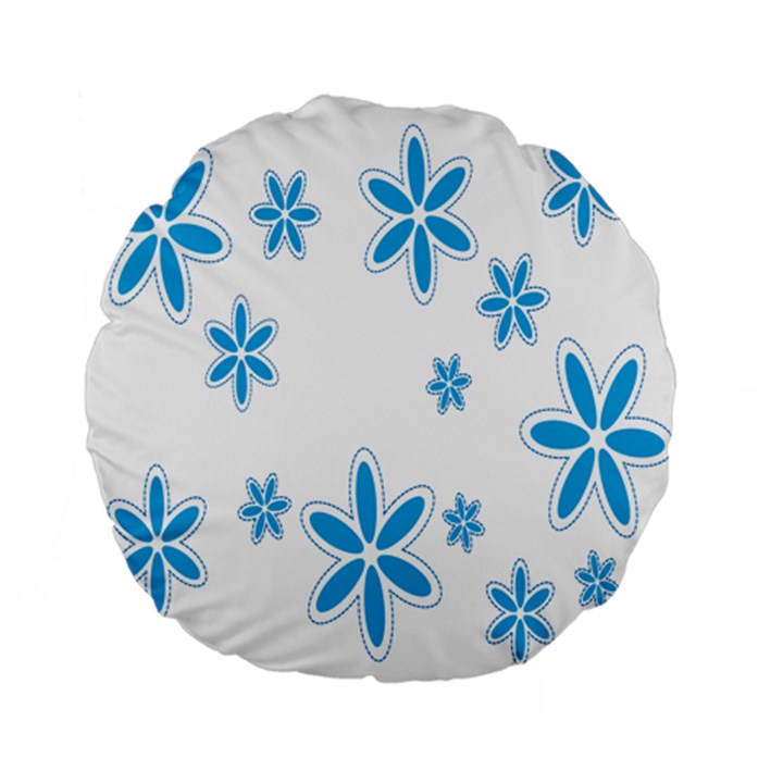 Star Flower Blue Standard 15  Premium Flano Round Cushions