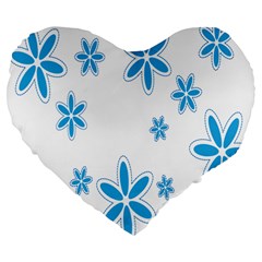 Star Flower Blue Large 19  Premium Flano Heart Shape Cushions