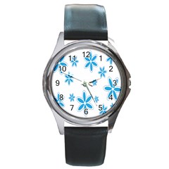 Star Flower Blue Round Metal Watch