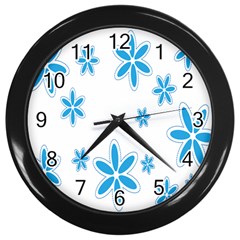 Star Flower Blue Wall Clocks (black) by Mariart