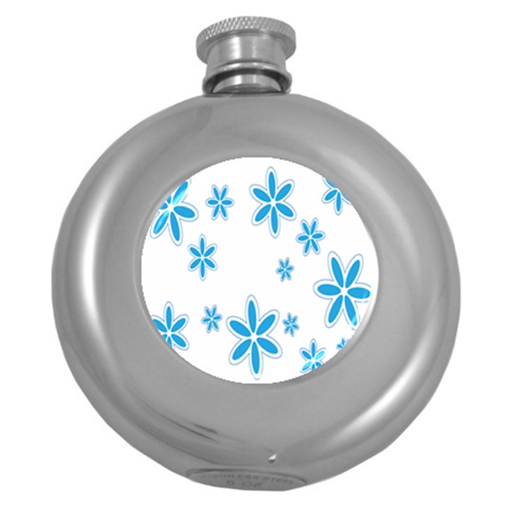 Star Flower Blue Round Hip Flask (5 oz)