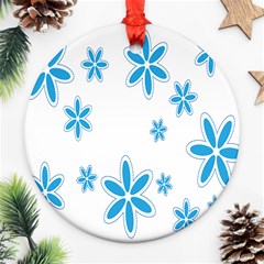 Star Flower Blue Round Ornament (two Sides)