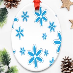 Star Flower Blue Oval Ornament (two Sides)