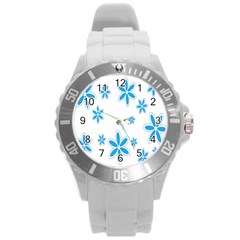 Star Flower Blue Round Plastic Sport Watch (l)