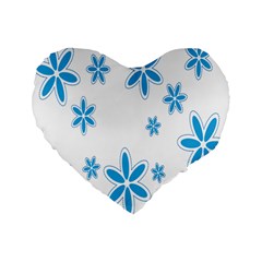 Star Flower Blue Standard 16  Premium Flano Heart Shape Cushions