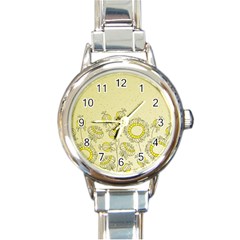 Sunflower Fly Flower Floral Round Italian Charm Watch by Mariart