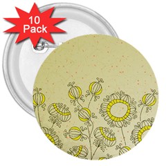 Sunflower Fly Flower Floral 3  Buttons (10 Pack)  by Mariart