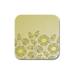 Sunflower Fly Flower Floral Rubber Square Coaster (4 Pack) 