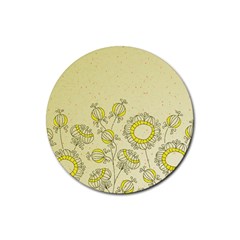 Sunflower Fly Flower Floral Rubber Coaster (round) 