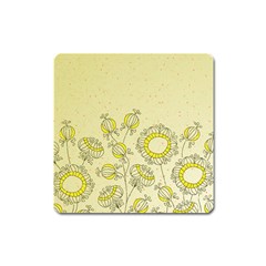 Sunflower Fly Flower Floral Square Magnet by Mariart