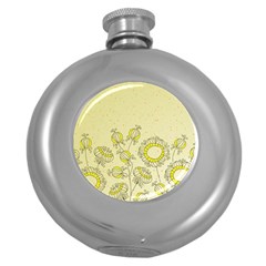 Sunflower Fly Flower Floral Round Hip Flask (5 Oz) by Mariart