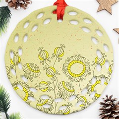 Sunflower Fly Flower Floral Ornament (round Filigree)