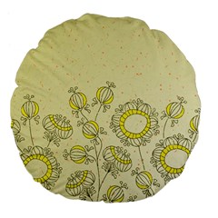 Sunflower Fly Flower Floral Large 18  Premium Flano Round Cushions