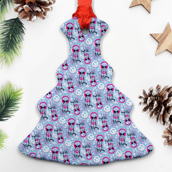 Pattern Kitty Headphones  Christmas Tree Ornament (Two Sides)