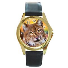 Tiger Beetle Lion Tiger Animals Round Gold Metal Watch by Mariart