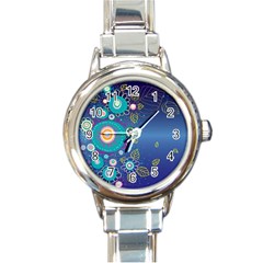 Flower Blue Floral Sunflower Star Polka Dots Sexy Round Italian Charm Watch