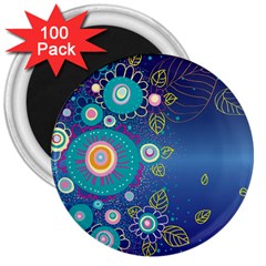 Flower Blue Floral Sunflower Star Polka Dots Sexy 3  Magnets (100 Pack)